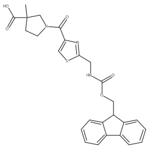 1-{2-[({[(9H-fluoren-9-yl)methoxy]carbonyl}amino)methyl]-1,3-thiazole-4-carbonyl}-3-methylpyrrolidine-3-carboxylic acid Structure