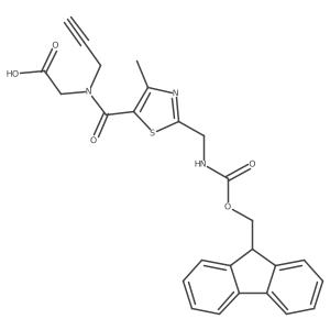 2-(1-{2-[({[(9H-fluoren-9-yl)methoxy]carbonyl}amino)methyl]-4-methyl-1,3-thiazol-5-yl}-N-(prop-2-yn-1-yl)formamido)acetic acid结构式