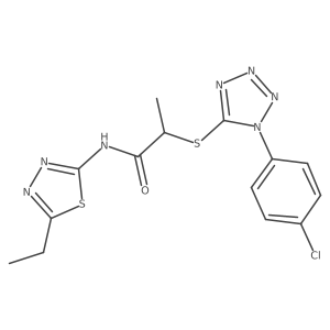 2-((1-(4-chlorophenyl)-1H-tetrazol-5-yl)thio)-N-(5-ethyl-1,3,4-thiadiazol-2-yl)propanamide结构式
