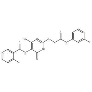 N-(4-amino-2-((2-((3-fluorophenyl)amino)-2-oxoethyl)thio)-6-oxo-1,6-dihydropyrimidin-5-yl)-2-fluorobenzamide结构式