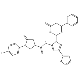 1-(4-fluorophenyl)-N-[5-(furan-2-yl)-2-(4-oxo-6-phenyl-1,3-diazinan-2-yl)pyrazol-3-yl]-5-oxopyrrolidine-3-carboxamide Structure