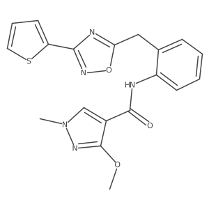 3-methoxy-1-methyl-N-(2-((3-(thiophen-2-yl)-1,2,4-oxadiazol-5-yl)methyl)phenyl)-1H-pyrazole-4-carboxamide Structure