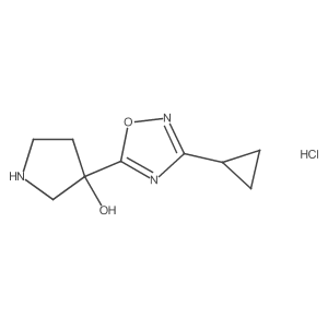 3-(3-Cyclopropyl-1,2,4-oxadiazol-5-yl)pyrrolidin-3-ol hydrochloride结构式
