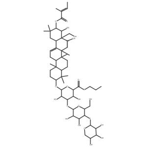 beta-D-Glucopyranosiduronic acid, (3beta,15alpha,16alpha,21beta,22alpha)-15,16,22,28-tetrahydroxy-21-(((2Z)-2-methyl-1-oxo-2-butenyl)oxy)olean-12-en-3-yl O-beta-D-arabinopyranosyl-(1-4)-O-beta-D-glucopyranosyl-(1-3)-, propyl ester结构式