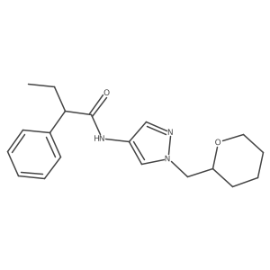 2-phenyl-N-(1-((tetrahydro-2H-pyran-2-yl)methyl)-1H-pyrazol-4-yl)butanamide Structure