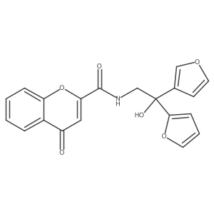 N-(2-(furan-2-yl)-2-(furan-3-yl)-2-hydroxyethyl)-4-oxo-4H-chromene-2-carboxamide结构式