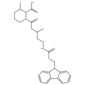 1-[5-({[(9H-fluoren-9-yl)methoxy]carbonyl}amino)-3-methylpentanoyl]-3-methylpiperidine-2-carboxylic acid Structure