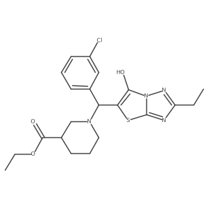 Ethyl 1-((3-chlorophenyl)(2-ethyl-6-hydroxythiazolo[3,2-b][1,2,4]triazol-5-yl)methyl)piperidine-3-carboxylate结构式
