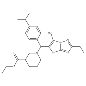 Ethyl 1-((2-ethyl-6-hydroxythiazolo[3,2-b][1,2,4]triazol-5-yl)(4-isopropylphenyl)methyl)piperidine-3-carboxylate Structure
