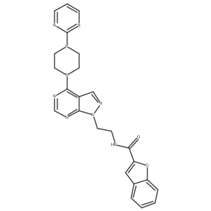 N-(2-(4-(4-(pyrimidin-2-yl)piperazin-1-yl)-1H-pyrazolo[3,4-d]pyrimidin-1-yl)ethyl)benzofuran-2-carboxamide结构式