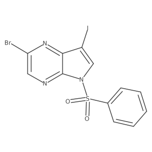 2-Bromo-7-iodo-5-(phenylsulfonyl)-5H-pyrrolo[2,3-b]pyrazine结构式