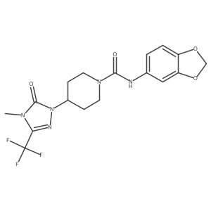 N-(benzo[d][1,3]dioxol-5-yl)-4-(4-methyl-5-oxo-3-(trifluoromethyl)-4,5-dihydro-1H-1,2,4-triazol-1-yl)piperidine-1-carboxamide结构式