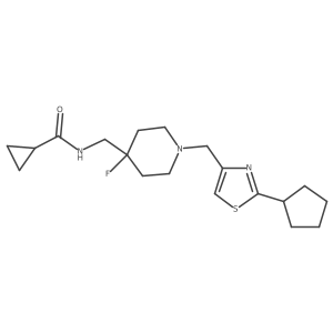 N-({1-[(2-cyclopentyl-1,3-thiazol-4-yl)methyl]-4-fluoropiperidin-4-yl}methyl)cyclopropanecarboxamide结构式