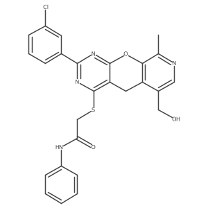 2-((2-(3-chlorophenyl)-6-(hydroxymethyl)-9-methyl-5H-pyrido[4',3':5,6]pyrano[2,3-d]pyrimidin-4-yl)thio)-N-phenylacetamide Structure