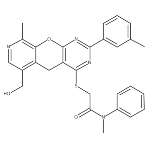 2-{[11-(hydroxymethyl)-14-methyl-5-(3-methylphenyl)-2-oxa-4,6,13-triazatricyclo[8.4.0.0^{3,8}]tetradeca-1(10),3(8),4,6,11,13-hexaen-7-yl]sulfanyl}-N-methyl-N-phenylacetamide Structure