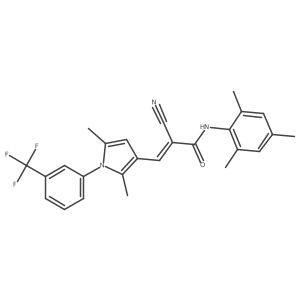 (E)-2-cyano-3-[2,5-dimethyl-1-[3-(trifluoromethyl)phenyl]pyrrol-3-yl]-N-(2,4,6-trimethylphenyl)prop-2-enamide结构式