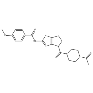 N-(4-(4-acetylpiperazine-1-carbonyl)-5,6-dihydro-4H-cyclopenta[d]thiazol-2-yl)-4-methoxybenzamide结构式