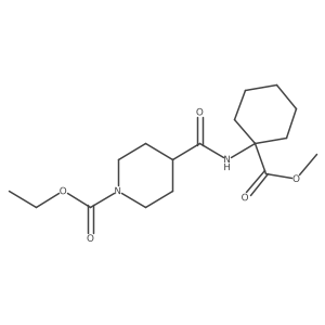CCOC(=O)N1CCC(C(=O)NC2(C(=O)OC)CCCCC2)CC1结构式
