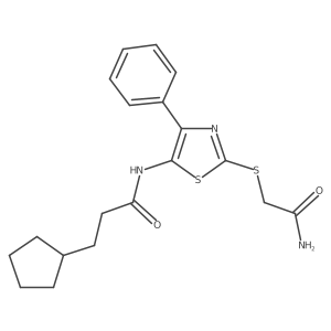 N-(2-((2-amino-2-oxoethyl)thio)-4-phenylthiazol-5-yl)-3-cyclopentylpropanamide结构式