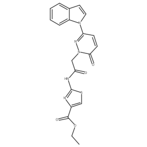 ethyl 2-(2-(3-(1H-indol-1-yl)-6-oxopyridazin-1(6H)-yl)acetamido)thiazole-4-carboxylate结构式