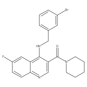 (4-((3-Bromobenzyl)amino)-6-fluoroquinolin-3-yl)(piperidin-1-yl)methanone结构式
