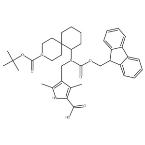 4-[({3-[(tert-butoxy)carbonyl]-3-azaspiro[5.5]undecan-7-yl}({[(9H-fluoren-9-yl)methoxy]carbonyl})amino)methyl]-3,5-dimethyl-1H-pyrrole-2-carboxylic acid Structure