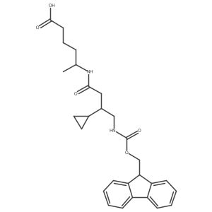 5-[3-cyclopropyl-4-({[(9H-fluoren-9-yl)methoxy]carbonyl}amino)butanamido]hexanoic acid结构式