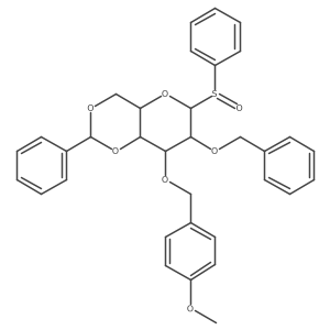 (2R,4aR,6R,7S,8S,8aR)-7-(Benzyloxy)-8-((4-methoxybenzyl)oxy)-2-phenyl-6-(phenylsulfinyl)hexahydropyrano[3,2-d][1,3]dioxine Structure