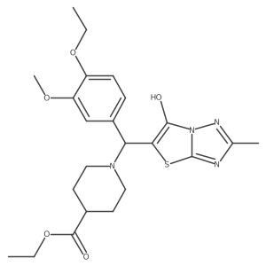Ethyl 1-((4-ethoxy-3-methoxyphenyl)(6-hydroxy-2-methylthiazolo[3,2-b][1,2,4]triazol-5-yl)methyl)piperidine-4-carboxylate Structure