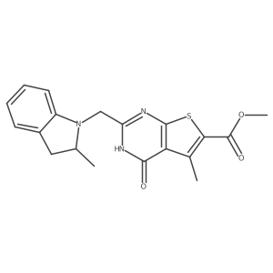 methyl 5-methyl-2-[(2-methyl-2,3-dihydro-1H-indol-1-yl)methyl]-4-oxo-3H,4H-thieno[2,3-d]pyrimidine-6-carboxylate结构式