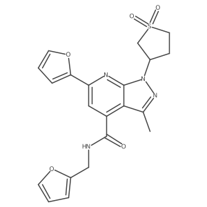 1-(1,1-dioxidotetrahydrothiophen-3-yl)-6-(furan-2-yl)-N-(furan-2-ylmethyl)-3-methyl-1H-pyrazolo[3,4-b]pyridine-4-carboxamide结构式