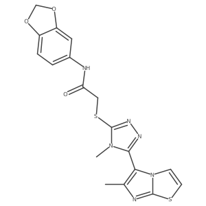 Cc1nc2sccn2c1-c1nnc(SCC(=O)Nc2ccc3c(c2)OCO3)n1C结构式