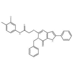 2-((3-benzyl-4-oxo-6-phenyl-4,5-dihydro-3H-pyrrolo[3,2-d]pyrimidin-2-yl)thio)-N-(3-chloro-4-methylphenyl)acetamide结构式