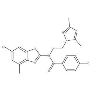 N-(6-chloro-4-methylbenzo[d]thiazol-2-yl)-N-(2-(3,5-dimethyl-1H-pyrazol-1-yl)ethyl)-4-fluorobenzamide结构式