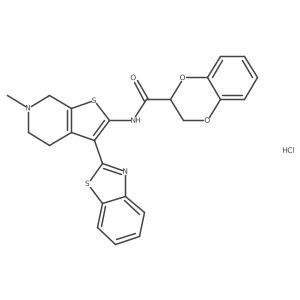 N-(3-(benzo[d]thiazol-2-yl)-6-methyl-4,5,6,7-tetrahydrothieno[2,3-c]pyridin-2-yl)-2,3-dihydrobenzo[b][1,4]dioxine-2-carboxamide hydrochloride结构式