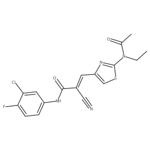 (Z)-3-[2-[Acetyl(ethyl)amino]-1,3-thiazol-4-yl]-N-(3-chloro-4-fluorophenyl)-2-cyanoprop-2-enamide结构式