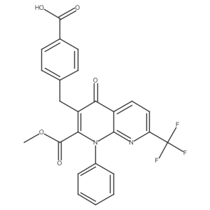 4-[[2-Methoxycarbonyl-4-oxo-1-phenyl-7-(trifluoromethyl)-1,8-naphthyridin-3-yl]methyl]benzoic acid结构式