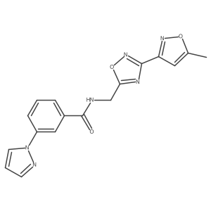 N-((3-(5-methylisoxazol-3-yl)-1,2,4-oxadiazol-5-yl)methyl)-3-(1H-pyrazol-1-yl)benzamide结构式