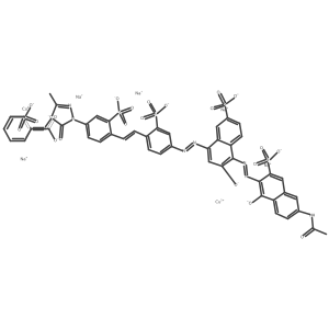 CC(=O)Nc1ccc2c([O-])c(N=Nc3c([O-])cc(N=Nc4ccc(C=Cc5ccc(-n6nc(C)[c-](N=Nc7ccc(S(=O)(=O)[O-])cc7C(=O)[O-])c6=O)cc5S(=O)(=O)[O-])c(S(=O)(=O)[O-])c4)c4cc(S(=O)(=O)[O-])ccc34)c(S(=O)(=O)[O-])cc2c1.[Cu+2].[Cu+2].[Na+].[Na+].[Na+].[Na+].[Na+]结构式