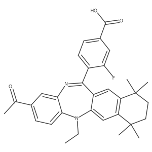 4-(2-Acetyl-5-ethyl-7,7,10,10-tetramethyl-8,9-dihydronaphtho[2,3-b][1,5]benzodiazepin-12-yl)-3-fluorobenzoic acid Structure
