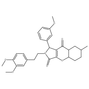2-[2-(3,4-dimethoxyphenyl)ethyl]-1-(3-methoxyphenyl)-7-methyl-4a,5,6,7,8,8a-hexahydro-1H-chromeno[2,3-c]pyrrole-3,9-dione结构式