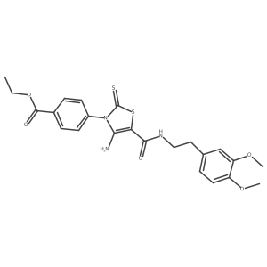 ethyl 4-(4-amino-5-((3,4-dimethoxyphenethyl)carbamoyl)-2-thioxothiazol-3(2H)-yl)benzoate结构式