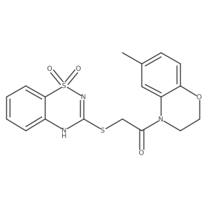 2-((1,1-dioxido-4H-benzo[e][1,2,4]thiadiazin-3-yl)thio)-1-(6-methyl-2H-benzo[b][1,4]oxazin-4(3H)-yl)ethanone结构式