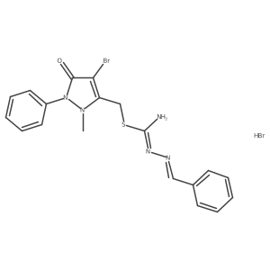 3-((1-Amino-2,3-diaza-4-phenylbuta-1,3-dienylthio)methyl)-4-bromo-2-methyl-1-phenyl-3-pyrazolin-5-one, bromide Structure
