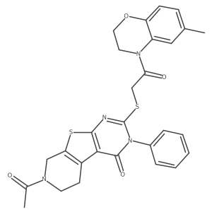 7-acetyl-2-((2-(6-methyl-2H-benzo[b][1,4]oxazin-4(3H)-yl)-2-oxoethyl)thio)-3-phenyl-5,6,7,8-tetrahydropyrido[4',3':4,5]thieno[2,3-d]pyrimidin-4(3H)-one Structure