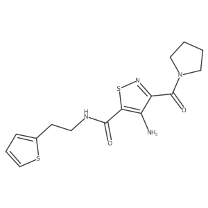 4-amino-3-(pyrrolidine-1-carbonyl)-N-(2-(thiophen-2-yl)ethyl)isothiazole-5-carboxamide结构式
