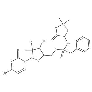 4-amino-1-[(2R,4R,5R)-5-[({[(5,5-dimethyl-2-oxooxolan-3-yl)amino](phenoxy)phosphoryl}oxy)methyl]-3,3-difluoro-4-hydroxyoxolan-2-yl]-1,2-dihydropyrimidin-2-one Structure