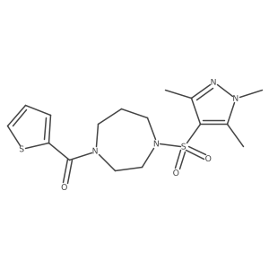thiophen-2-yl(4-((1,3,5-trimethyl-1H-pyrazol-4-yl)sulfonyl)-1,4-diazepan-1-yl)methanone结构式
