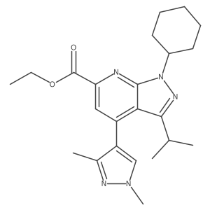 Ethyl 1-cyclohexyl-4-(1,3-dimethyl-1H-pyrazol-4-yl)-3-isopropyl-1H-pyrazolo[3,4-b]pyridine-6-carboxylate Structure