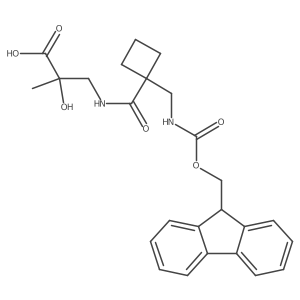 3-({1-[({[(9H-fluoren-9-yl)methoxy]carbonyl}amino)methyl]cyclobutyl}formamido)-2-hydroxy-2-methylpropanoic acid结构式